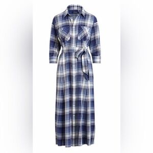Polo by Ralph Lauren Navy and White Checkered Long Sleeve Dress
